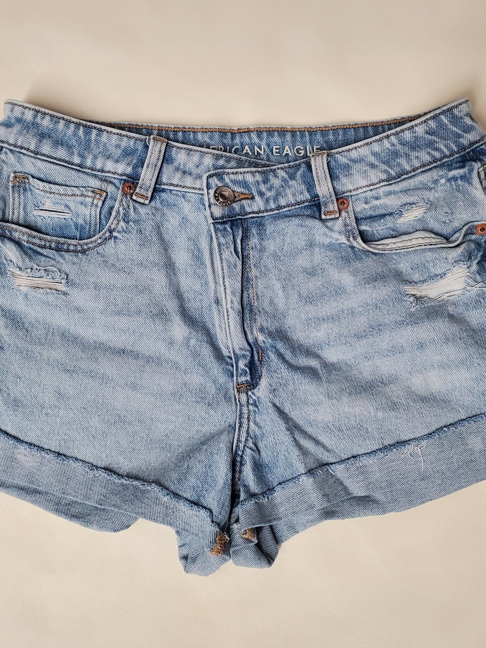 American Eagle 8 Stretch Ripped Denim Mom Shorts